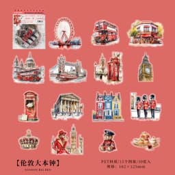 30pcs/pack Transparent Sticker Bag Holiday Trip London Paris Swiss Thai Maldives Landscape for Journaling Scrapbook Collages