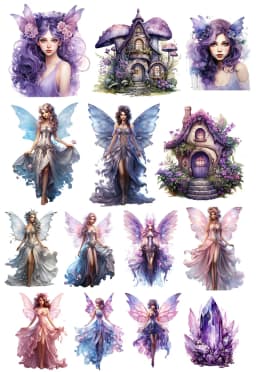 Stickers Watercolor Magic Forest Purple Elf Fairy Stickers DIY Scrapbook Diary  Project Decoration  Vintage Scrapbooking