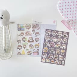WAKAWAKA Kawaii Diary Stickers 3 Style Options 2 Sheets Washi Paper Special Oil Print Kiss Cut for Journal Scrapbooking Planner