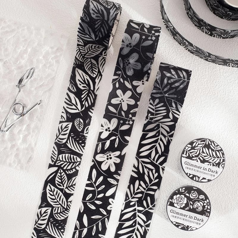 Journal GO 3cmx2m Black and White Plants Leaves Masking Tape for Collage Junk Journal Scrapbooking diy Stationery Dark Style