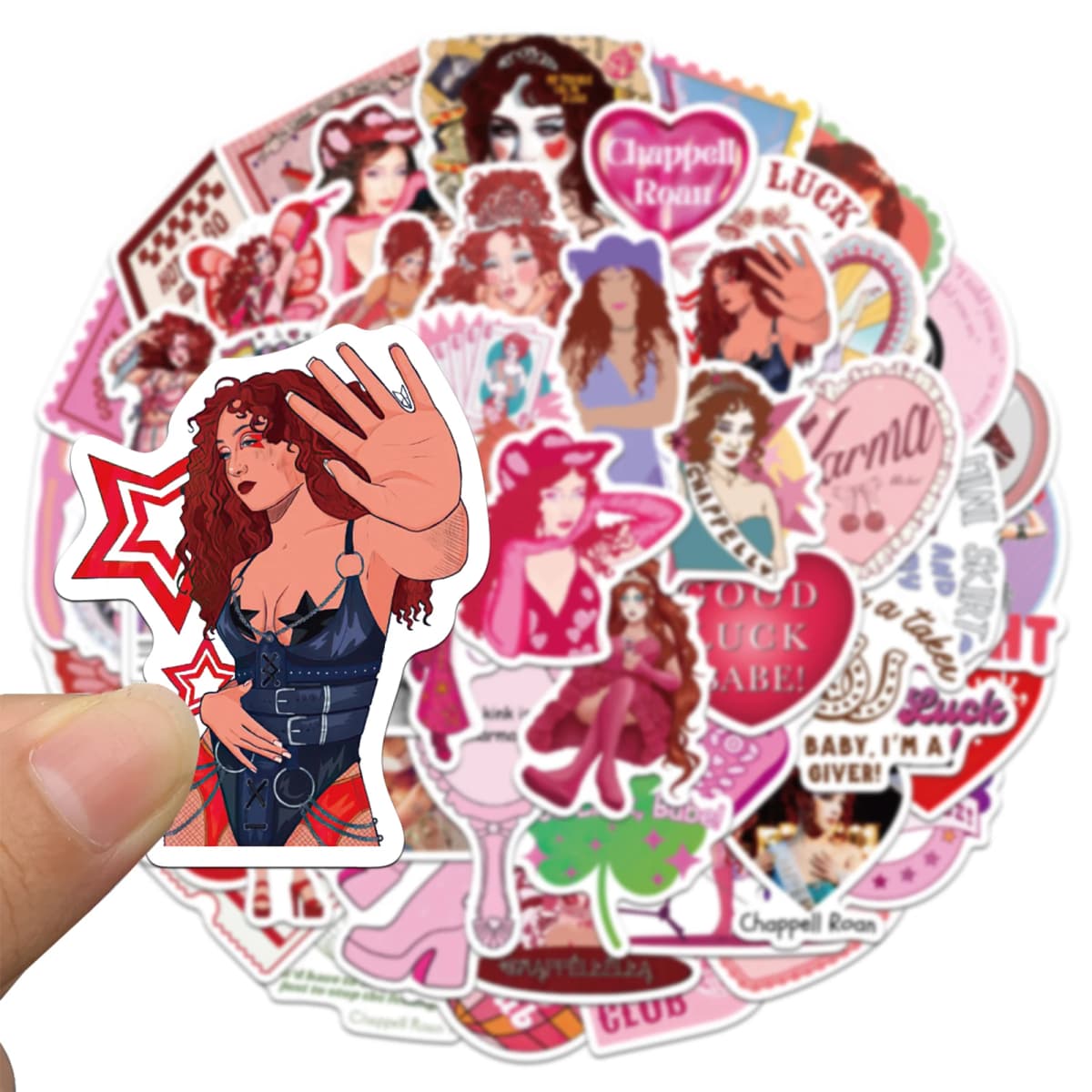 52PCS Chappell Roan Stickers Pink Exquisite Handbooks Material Phone Cases Laptop Suitcases Water Cups Waterproof Stickers
