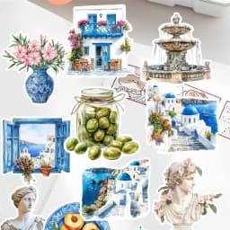 13pcs Watercolor Greek Landscape Stickers Hand Account Diary Album Mobile Phone Notebook Decoration Paste Crayon Line Stationery