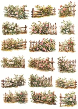 Stickers Watercolor Flower Garden Wooden Railing Fence Stickers DIY Diary Project Decoration Vintage Scrapbooking Stationary