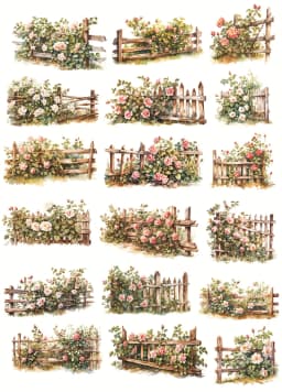 Stickers Watercolor Flower Garden Wooden Railing Fence Stickers DIY Diary Project Decoration Vintage Scrapbooking Stationary