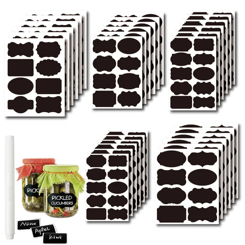 Haile 10-100pcs Waterproof Chalkboard Labels Spice Organizer Label for Household Kitchen Jars Blackboard Stickers With White Pen