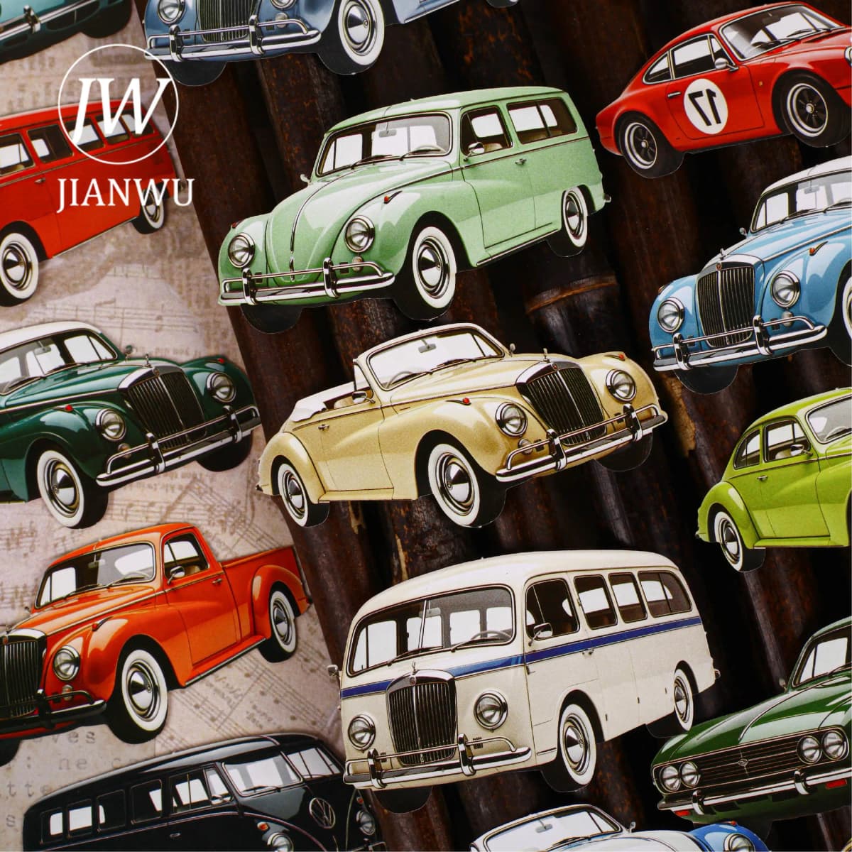 JIANWU Vintage Car Landscape Material Collage Scrapbooking Sticker Creative DIY Journal Stationery