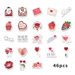 46pcs Valentine's Day Theme Pattern Stickers, Suitable for Valentine Parties, Photo Albums, Notebooks, Phone Cases, Water Bottle