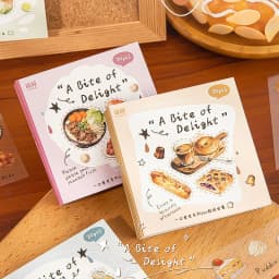 Mr. Paper 20pcs Bite of Light Sticker Book - Square PET Journal Supplies, Food Theme Collage Decor, Creative Stationery Material
