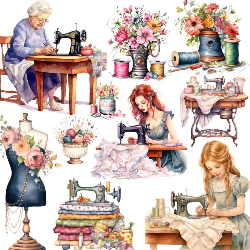 20Pcs/Pack Retro Sewing Machine Sticker DIY Craft Scrapbooking Album Junk Journal Decorative Stickers