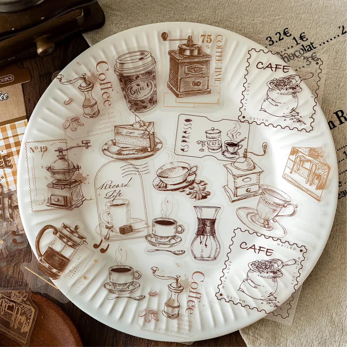 6style 30pcs retro coffee themed PET material decorative sticker DIY handmade material scrapbook diary album decorative sticker