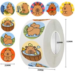 500Pcs Capybara Stickers Roll 1'' Cute Animal Stickers for Kids Stickers,Teacher Reward Supplies Colorful Stickers for Classroom
