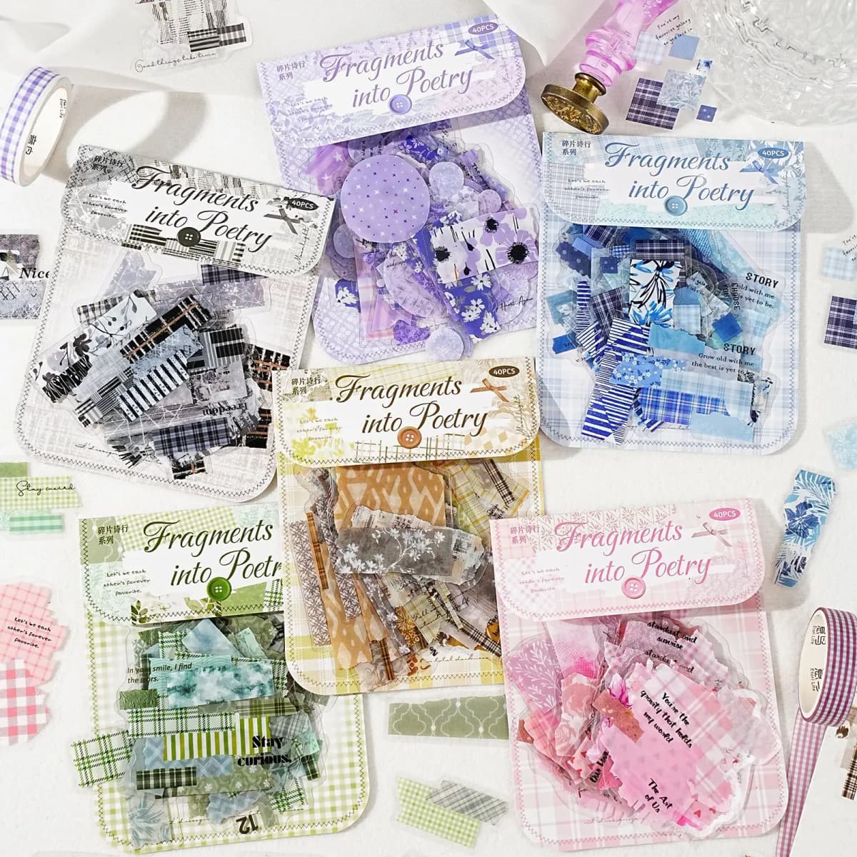 40pcs/1lot kawaii Stationery Sticker Fragmented Poetry Lines junk journal Decorative Scrapbooking DIY Craft Sticker