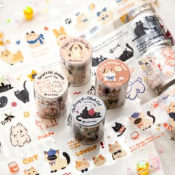 5cm * 200cm/roll Kawaii Cat and Dog Diary Series PET Die Cutting Tape Scrapbook Diary Album Decorative Sticker School Stationery