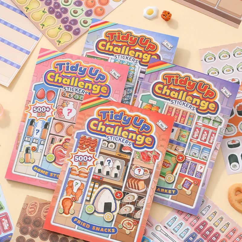 Mr.Paper 18Pcs Tidy Up Challenge Sticker Book Stress Relief Organizing Scene Sticker for DIY Journal Scrapbook Decor