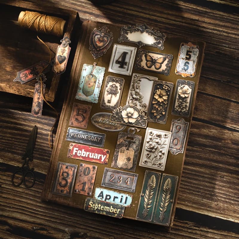 Journal GO 20pcs Vintage Metal Imprint Stickers for Scrapbooking Collage Junk Journal Decor Planner Card Craft Making Assets