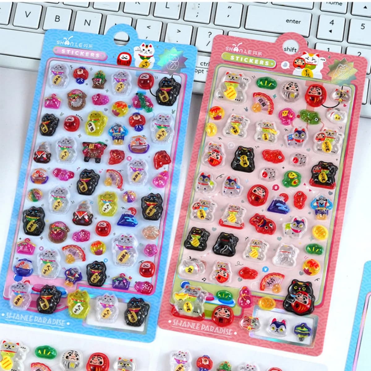 2 pcs Japanese Style Lucky Cat Drop 3D Relief Stickers Scrapbooking Diy Journal Stationery Sticker Deco School Supplies Gift