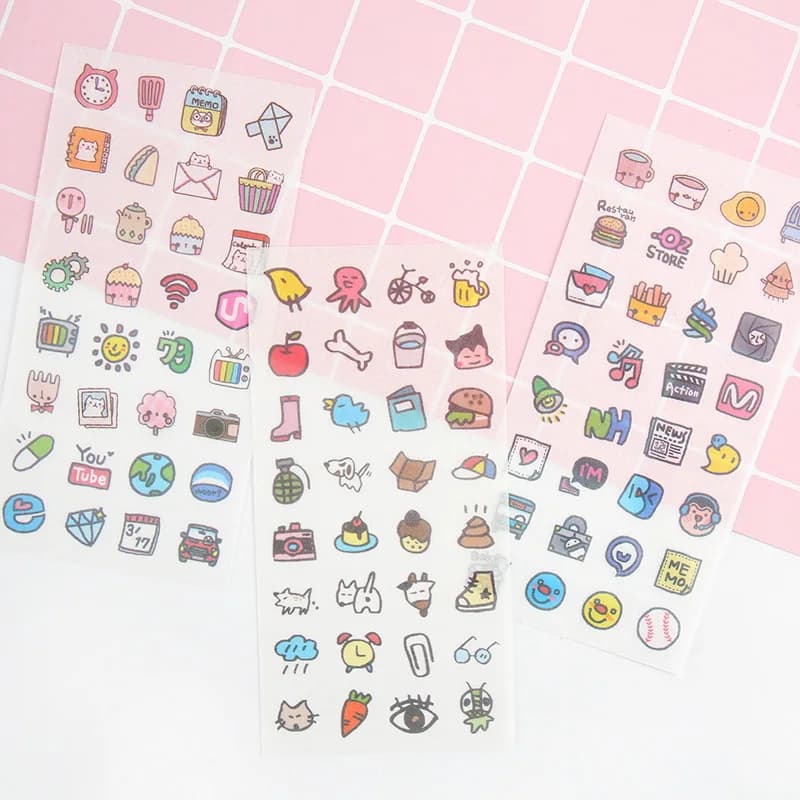 6Sheets/Pack Cute small objects Decoration Scrapbooking Stickers Transparent PVC Stationery Planner Stickers