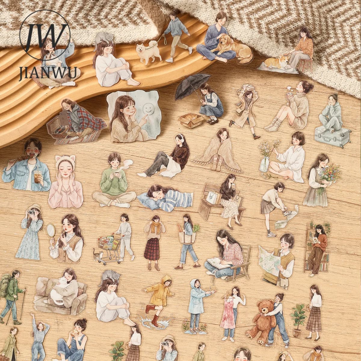 JIANWU Cute Girl Character Life Landscape Material Collage Scrapbooking PET Sticker Creative DIY Journal Stationery