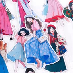 16PCS Cute Girl Cartoon Stickers for Journal Diary Scrapbook Mobile Phone Case Decoration Stationary Journal