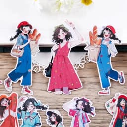 16PCS Cute Girl Cartoon Stickers for Journal Diary Scrapbook Mobile Phone Case Decoration Stationary Journal