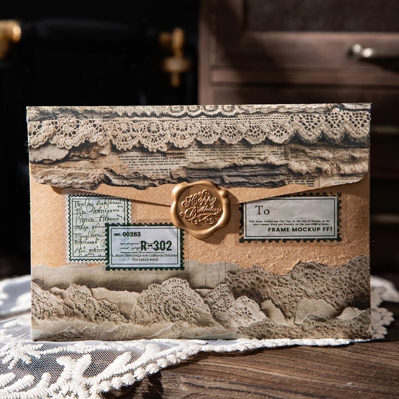 Journal GO 4x200cm Retro Lace Tape Stickers Burned Style Vintage Lace Masking Tape for Card Journaling Scrapbooking