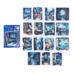 15pcs Large Size Non Repetitive Retro Street Landscape PET Stickers Creative Handbook Scrapbook DIY Material Stationery Stickers