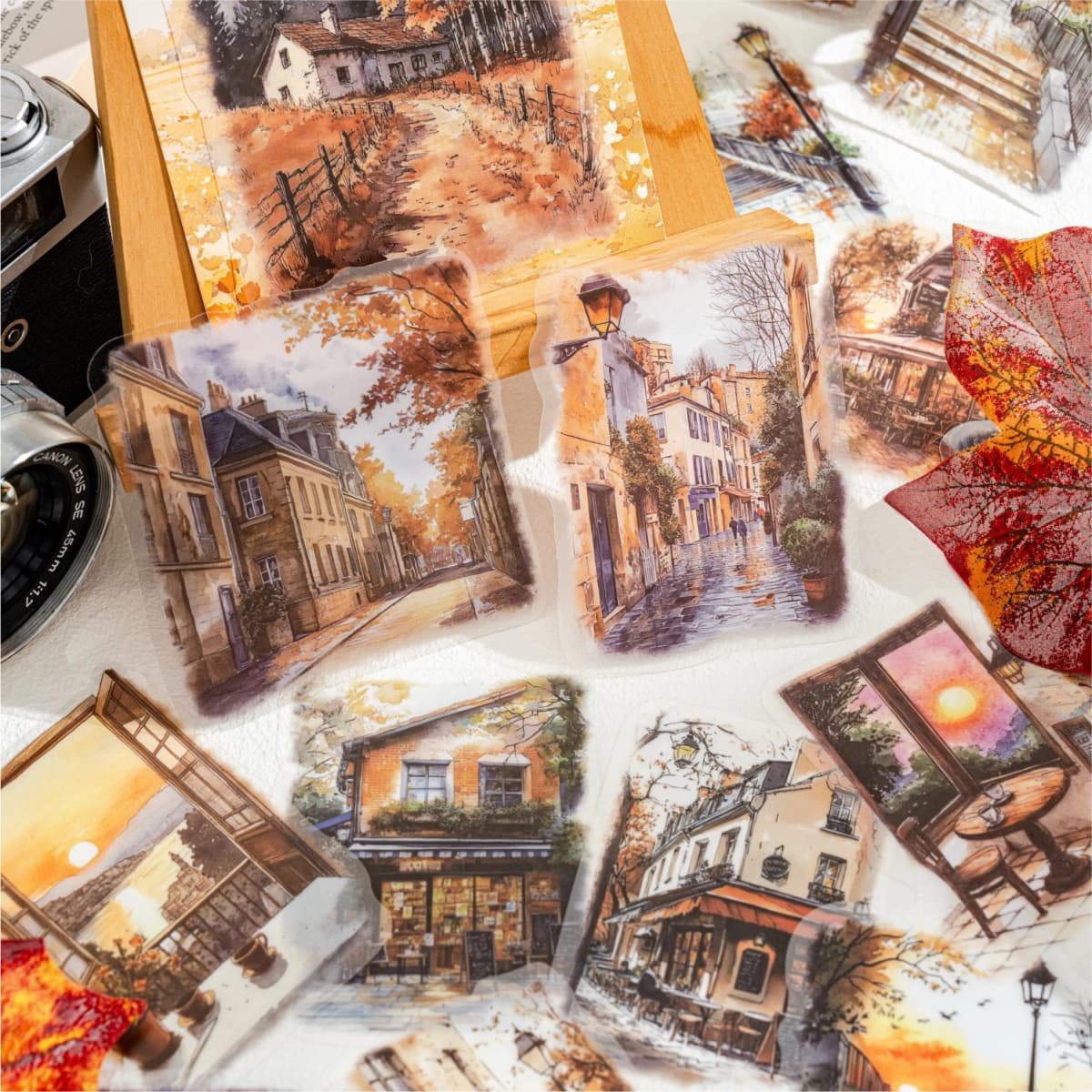 15pcs Large Size Non Repetitive Retro Street Landscape PET Stickers Creative Handbook Scrapbook DIY Material Stationery Stickers