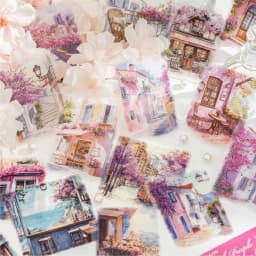 15pcs Large Size Non Repetitive Retro Street Landscape PET Stickers Creative Handbook Scrapbook DIY Material Stationery Stickers