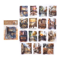 15pcs Large Size Non Repetitive Retro Street Landscape PET Stickers Creative Handbook Scrapbook DIY Material Stationery Stickers