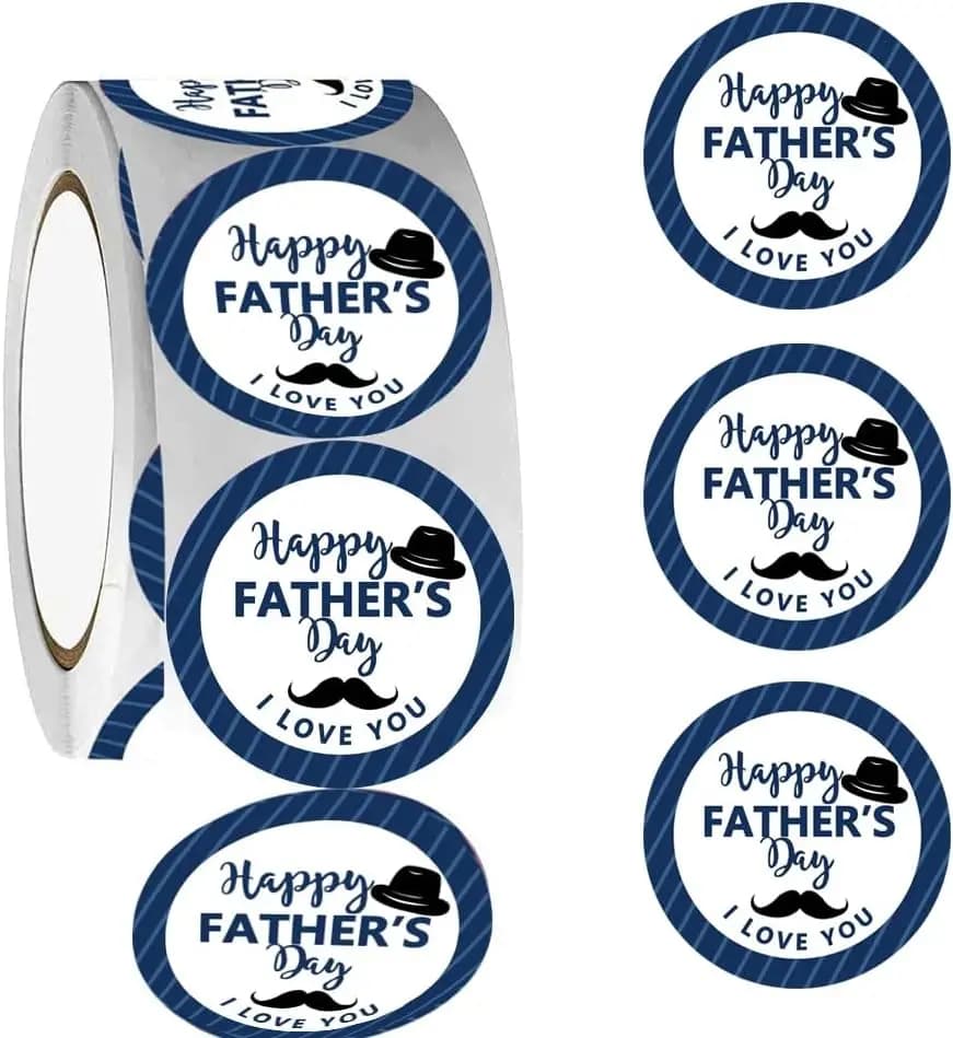 1 Roll of 500Pcs Father Day Label Stickers Dad Sticker Father's Day Gift Tags For Holiday Party Decoration Blue Beard Present