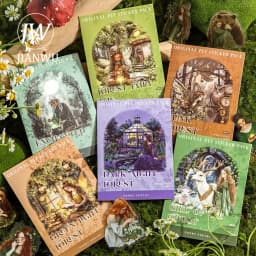 JIANWU Forest Fantasy Series Vintage Tree Flower Character Landscape Material Collage SPET Sticker Creative Journal tationery