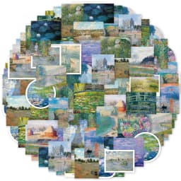 46pcs Monet Garden Oil Painting Pattern Stickers for Notebooks, Water Bottles, Suitcases and Mobile Phones, Envelopes, Pen Cases
