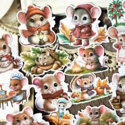 17pcs Cute Mice in Autumn Stickers for Stationery Decoration Girl Stationery,Waterproof and Journals and Notebooksks Journaling
