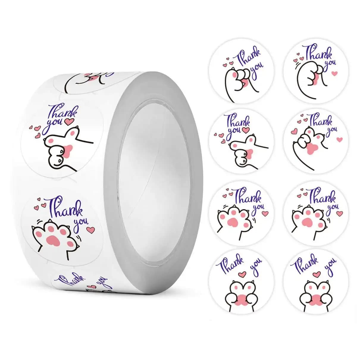 100-500 PCS 1 Inch Kawaii Cat Thank You Stickers for Small Business, Baking, Gifts, Envelopes,Kids Reward Sticker Stationery