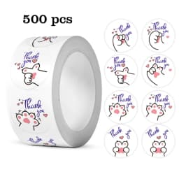 100-500 PCS 1 Inch Kawaii Cat Thank You Stickers for Small Business, Baking, Gifts, Envelopes,Kids Reward Sticker Stationery