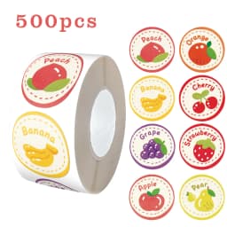 500Pcs/ 1 Rolls 2.5cm/1inch Fruit Sticker Decoration Gift Box Sticker Label Stationery Sticker