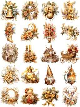 20Pcs/Pack Golden Christmas Sticker DIY Craft Scrapbooking Album Junk Journal Decorative Stickers