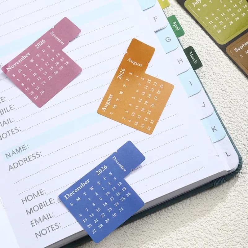 2026 Calendar Stickers Schedule Agenda Notebook Label Tags DIY Colorful Index Stickers Adhesive Journal Planner Index Bookmarks