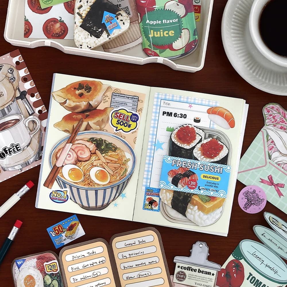 20pcs/pack Kawaii Ins Fresh Store Series Food and Coffee Material Pack DIY Scrapbook Handbook Aesthetic Stationery Supplies