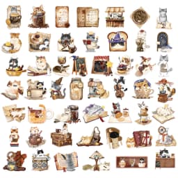 50PCS Magical Cat Cafe Stickers Exquisite Animal Handbooks Mobile Phone Cases Laptops Suitcases Transparent Waterproof Stickers