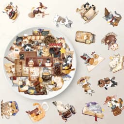 50PCS Magical Cat Cafe Stickers Exquisite Animal Handbooks Mobile Phone Cases Laptops Suitcases Transparent Waterproof Stickers