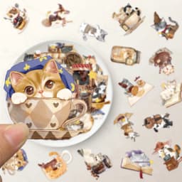 50PCS Magical Cat Cafe Stickers Exquisite Animal Handbooks Mobile Phone Cases Laptops Suitcases Transparent Waterproof Stickers