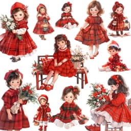 16Pcs/Pack Red Dress Little Girl Sticker DIY Craft Scrapbooking Album Junk Journal Decorative Stickers