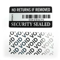 100pcs 40x20mm WARRANTY VOID IF REMOVED SECURITY SEALED BAR-CODE Vinyl Label Double Serial Numbers Sticker Tamper Evident