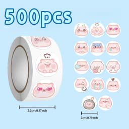500Pcs/Roll Kawaii Pig Stickers, Cute Expression Round Decals for DIY, Journal & Gift Embellishment