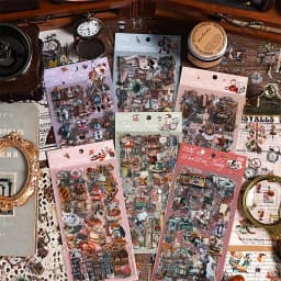 JIANQI 6pcs Literary Retro Stickers PET Materials DIY Scrapbooking Art Collage Stationery Planner Decor Diary Stickers