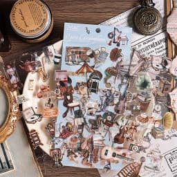 JIANQI 6pcs Literary Retro Stickers PET Materials DIY Scrapbooking Art Collage Stationery Planner Decor Diary Stickers