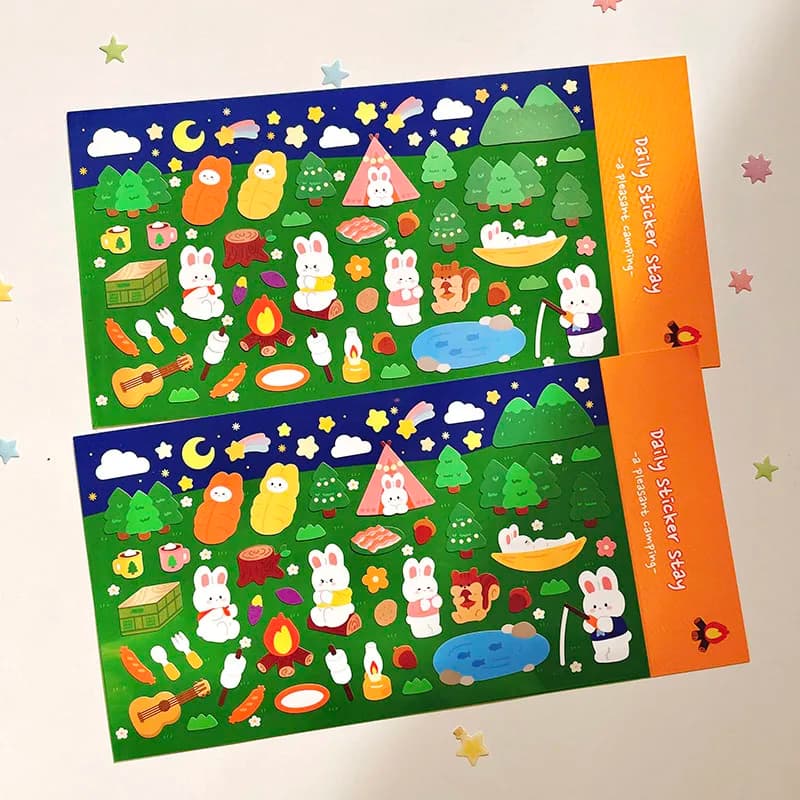 Korean Import Original BONITO Kawaii Rabbit Pleasant Camping Paper Stickers Scrapbooking Diy Journal Stationery Sticker Gift