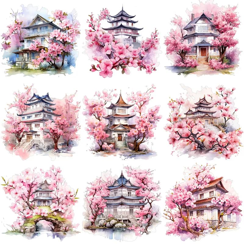 20Pcs/Pack Cherry Japanese Osaka House Sticker DIY Craft Scrapbooking Album Junk Journal Decorative Stickers