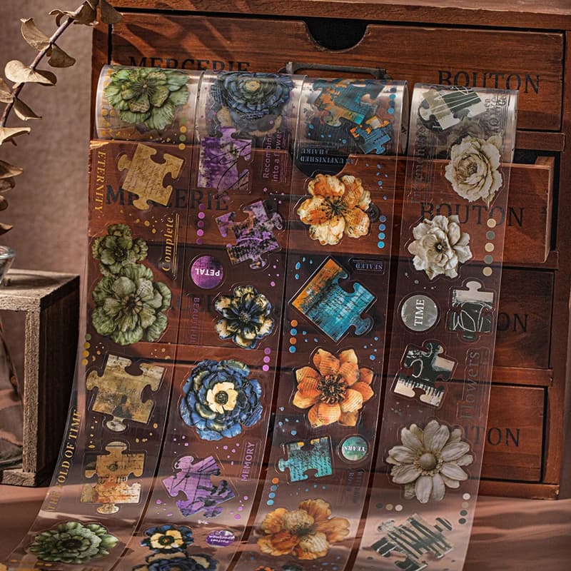Journal GO 5x200cm Flower Shadow Fragment Set Vintage Floral Puzzle PET Tape Stickers Creative DIY Journal Collage Material